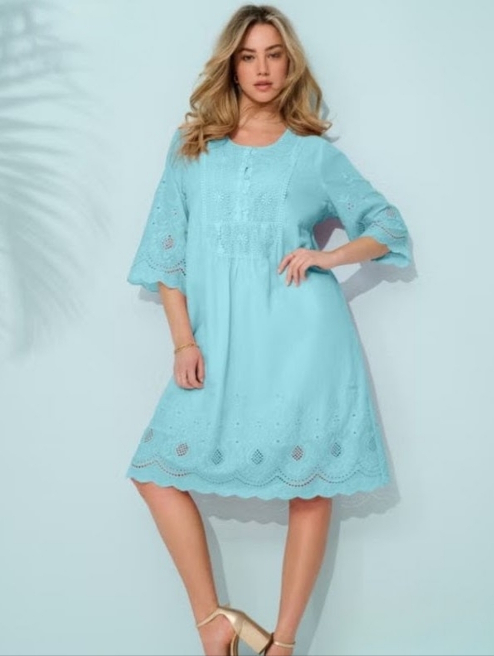 Women's Teal Crochet Detail Tunic Dress